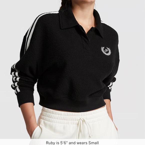 VICTORIA SECRET PINK REVERSE FLEECE CROPPED POLO SWEATSHIRT - Picture 10 of 12